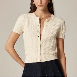 J Crew Cable-knit short-sleeve cardigan top ivory XL NWT